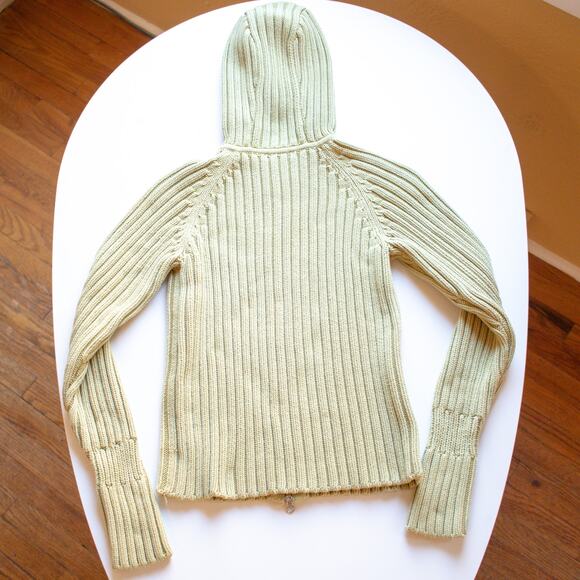 Chartreuse Ribbed Cable-knit Full Zip Hoodie Size Medium - Picture 5 of 5